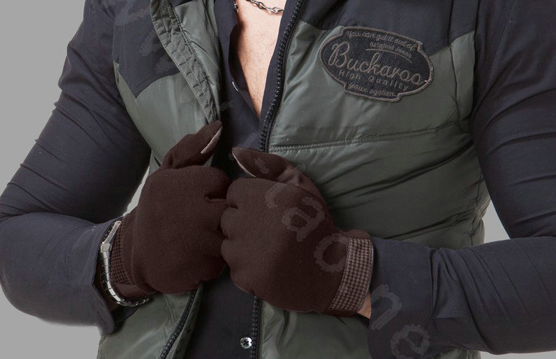Allfond men touch screen gloves stretch cotton grid winter warm business casual gloves - Coffee