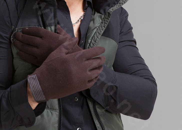 Allfond men touch screen gloves stretch cotton grid winter warm business casual gloves - Coffee