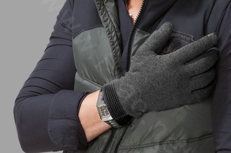 Allfond men touch screen gloves stretch cotton grid winter warm business casual gloves - Gray