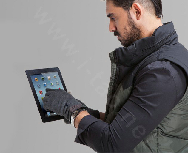 Allfond men touch screen gloves stretch cotton grid winter warm business casual gloves - Gray