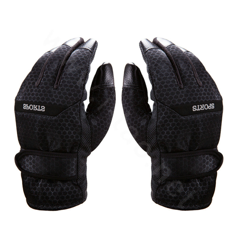 Allfond men winter thermal outdoor sport cold-proof ski motorcycle riding leather Gloves - Black