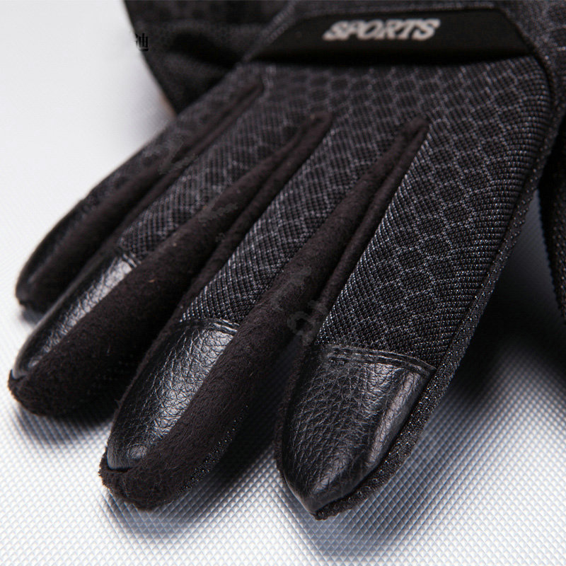 Allfond men winter thermal outdoor sport cold-proof ski motorcycle riding leather Gloves - Black