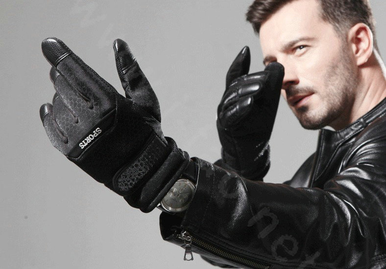 Allfond men winter thermal outdoor sport cold-proof ski motorcycle riding leather Gloves - Black