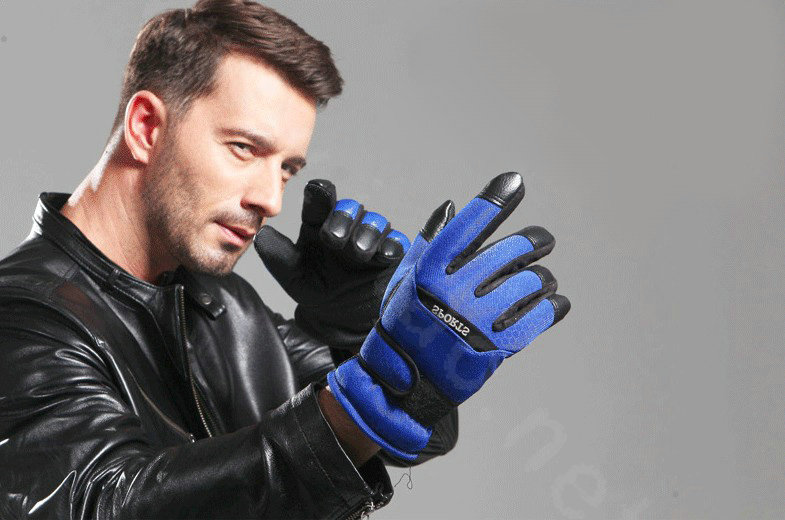 Allfond men winter thermal outdoor sport cold-proof ski motorcycle riding leather Gloves - Blue