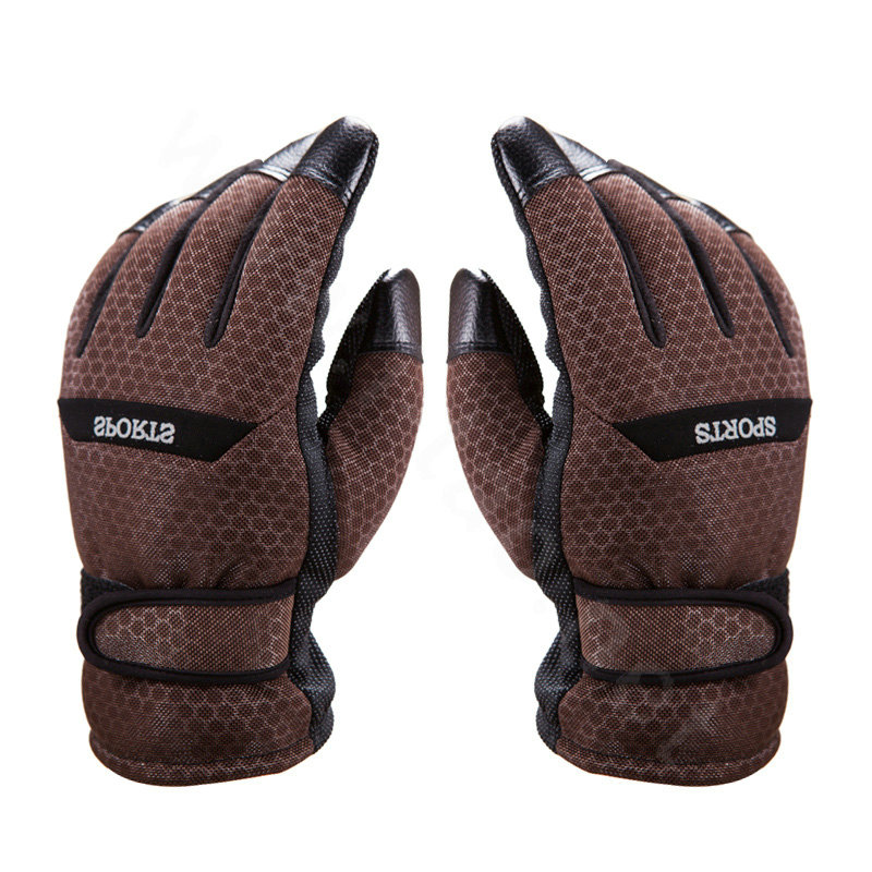 Allfond men winter thermal outdoor sport cold-proof ski motorcycle riding leather Gloves - Brown