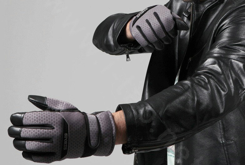 Allfond men winter thermal outdoor sport cold-proof ski motorcycle riding leather Gloves - Grey