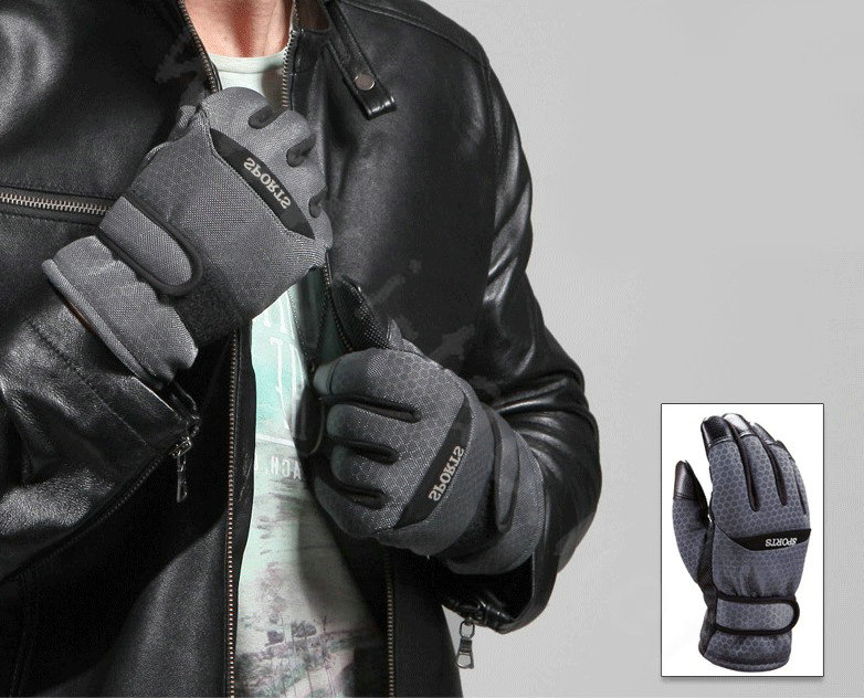 Allfond men winter thermal outdoor sport cold-proof ski motorcycle riding leather Gloves - Grey