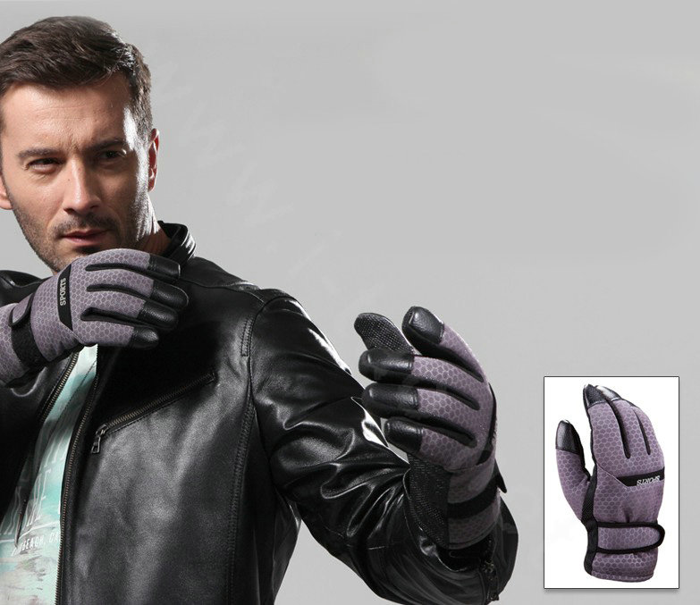 Allfond men winter thermal outdoor sport cold-proof ski motorcycle riding leather Gloves - Purple