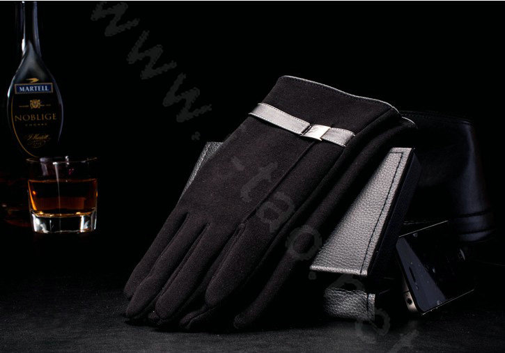 Allfond men winter touch screen gloves stretch cotton warm business casual solid color gloves - Black