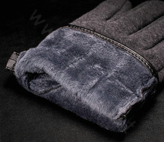 Allfond men winter touch screen gloves stretch cotton warm business casual solid color gloves - Black
