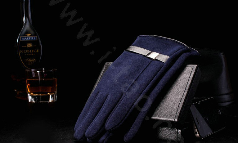 Allfond men winter touch screen gloves stretch cotton warm business casual solid color gloves - Blue