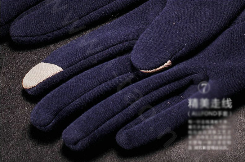Allfond men winter touch screen gloves stretch cotton warm business casual solid color gloves - Blue