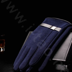 Allfond men winter touch screen gloves stretch cotton warm business casual solid color gloves - Blue