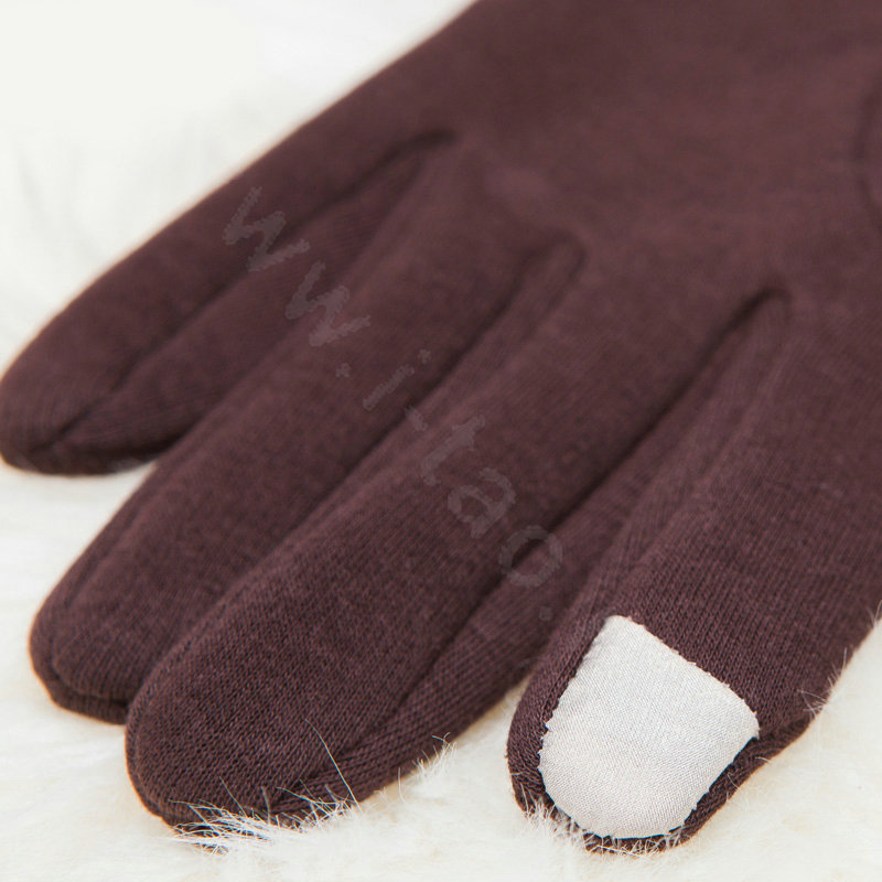 Allfond men winter touch screen gloves stretch cotton warm business casual solid color gloves - Coffee