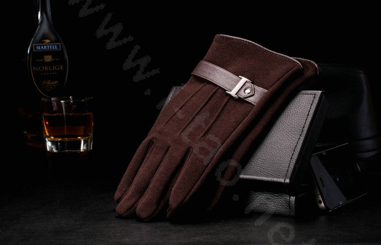 Allfond men winter touch screen gloves stretch cotton warm business casual solid color gloves - Coffee