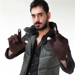 Allfond men winter touch screen gloves stretch cotton warm business casual solid color gloves - Coffee
