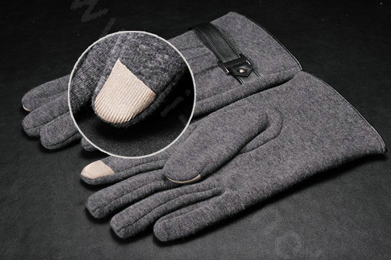 Allfond men winter touch screen gloves stretch cotton warm business casual solid color gloves - Gray