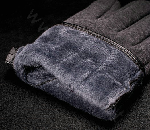 Allfond men winter touch screen gloves stretch cotton warm business casual solid color gloves - Gray
