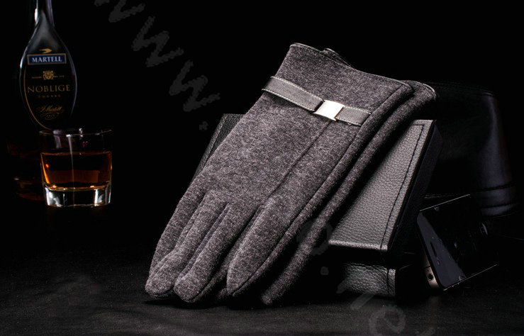 Allfond men winter touch screen gloves stretch cotton warm business casual solid color gloves - Gray