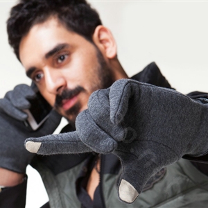 Allfond men winter touch screen gloves stretch cotton warm business casual solid color gloves - Gray