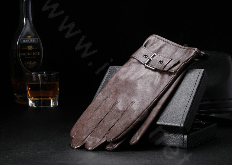 Allfond men winter waterproof cold-proof warm genuine goatskin leather hasp gloves L - Coffee