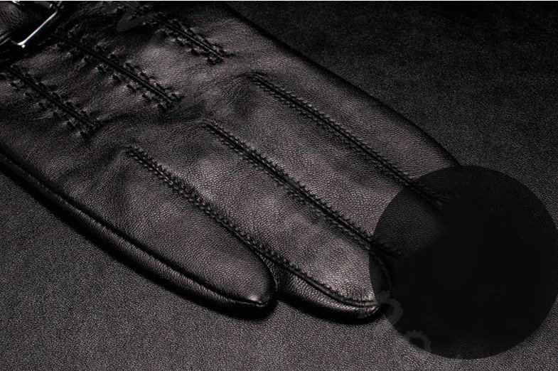 Allfond men winter waterproof cold-proof warm genuine goatskin leather hasp wool gloves L - Black