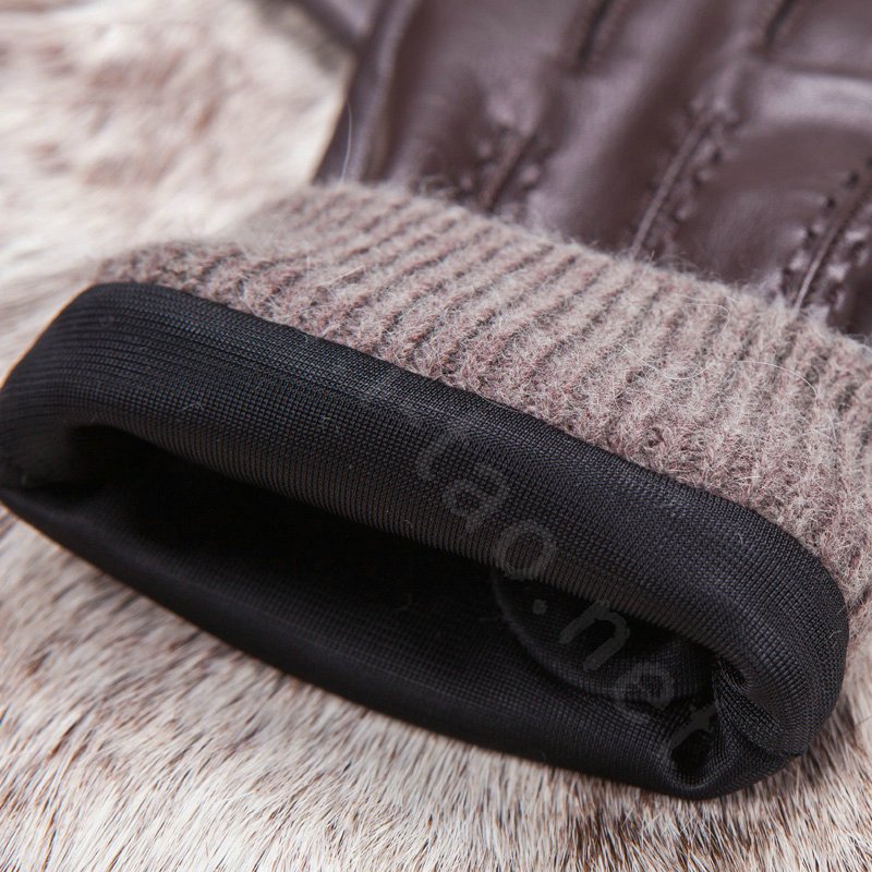 Allfond men winter waterproof cold-proof warm genuine goatskin leather hasp wool gloves L - Coffee