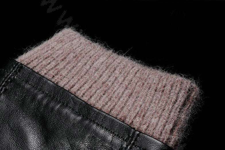 Allfond men winter waterproof cold-proof warm genuine goatskin leather wool gloves L - Black