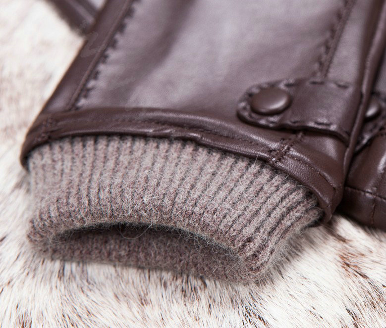 Allfond men winter waterproof cold-proof warm genuine goatskin leather wool gloves M - Coffee