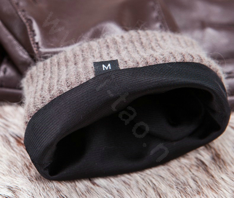 Allfond men winter waterproof cold-proof warm genuine goatskin leather wool gloves M - Coffee