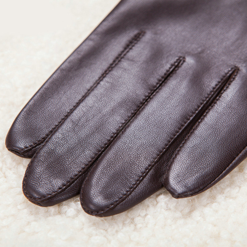 Allfond men winter waterproof cold-proof warm genuine goatskin leather wool gloves M - Coffee