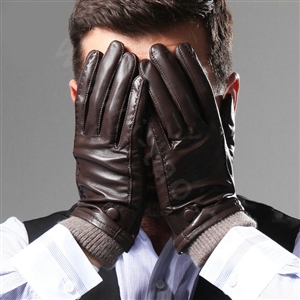 Allfond men winter waterproof cold-proof warm genuine goatskin leather wool gloves M - Coffee