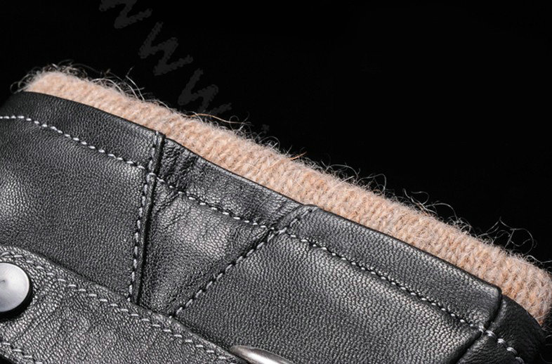 Allfond men winter waterproof cold-proof warm wool hasp genuine goatskin leather gloves L - Black