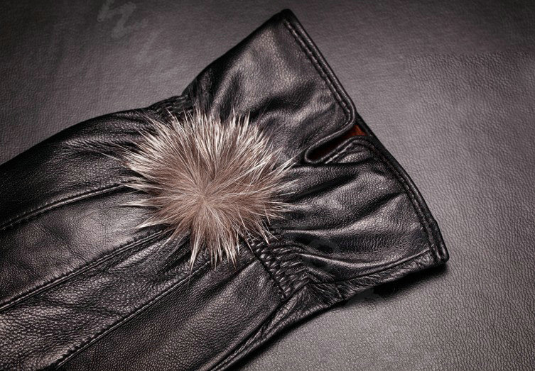 Allfond women ball winter waterproof cold-proof plus velvet warm genuine sheep skin leather gloves - Black