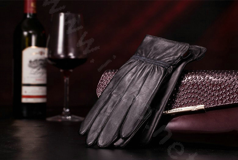 Allfond women folds winter waterproof cold-proof plus velvet warm genuine sheep skin leather gloves - Black