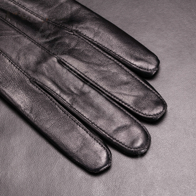 Allfond women folds winter waterproof cold-proof plus velvet warm genuine sheep skin leather gloves - Black