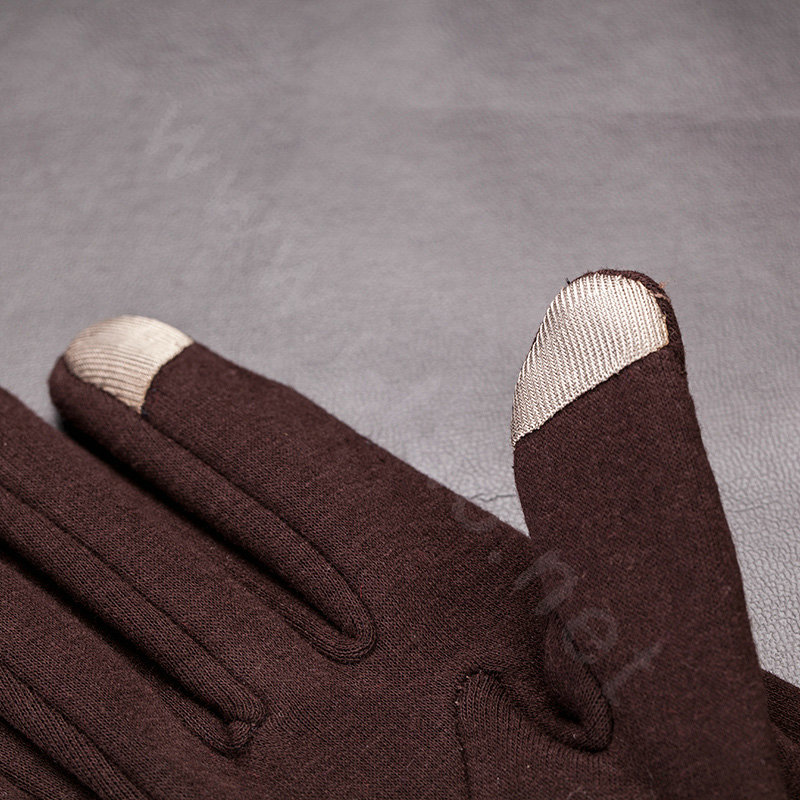 Allfond women touch screen gloves stretch cotton bow-knot winter warm solid color gloves - Coffee