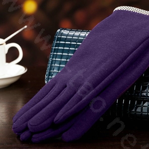 Allfond women touch screen gloves stretch cotton bow-knot winter warm solid color gloves - Purple