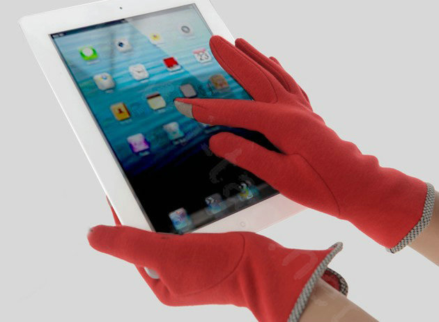 Allfond women touch screen gloves stretch cotton bow-knot winter warm solid color gloves - Red