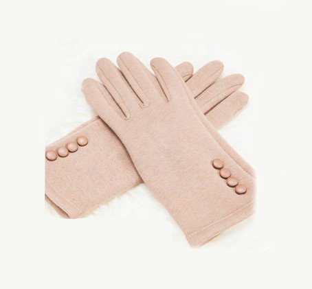 Allfond women touch screen gloves stretch cotton button winter warm solid color gloves - Beige
