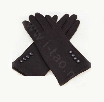 Allfond women touch screen gloves stretch cotton button winter warm solid color gloves - Black