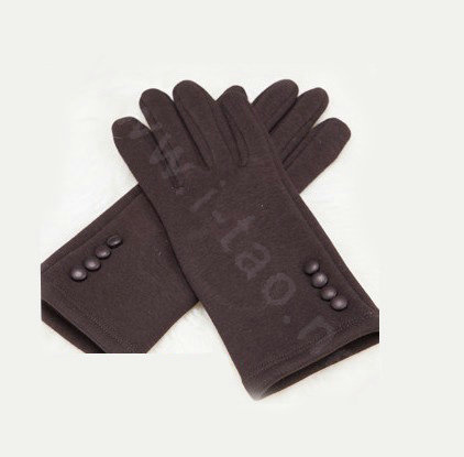 Allfond women touch screen gloves stretch cotton button winter warm solid color gloves - Coffee