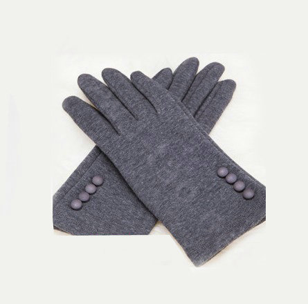 Allfond women touch screen gloves stretch cotton button winter warm solid color gloves - Gray