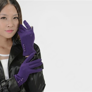 Allfond women touch screen gloves stretch cotton button winter warm solid color gloves - Purple