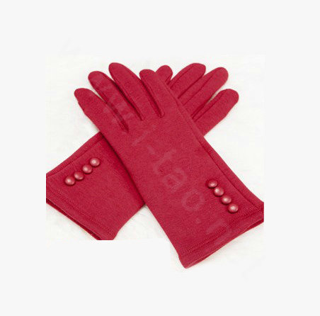 Allfond women touch screen gloves stretch cotton button winter warm solid color gloves - Red