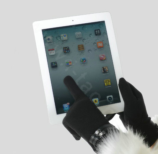 Allfond women touch screen gloves stretch cotton winter warm business casual crystal gloves - Black