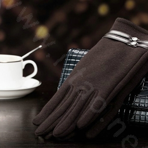 Allfond women touch screen gloves stretch cotton winter warm business casual crystal gloves - Coffee