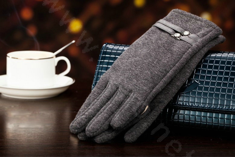 Allfond women touch screen gloves stretch cotton winter warm business casual crystal gloves - Gray