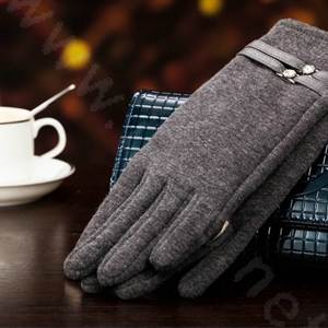 Allfond women touch screen gloves stretch cotton winter warm business casual crystal gloves - Gray