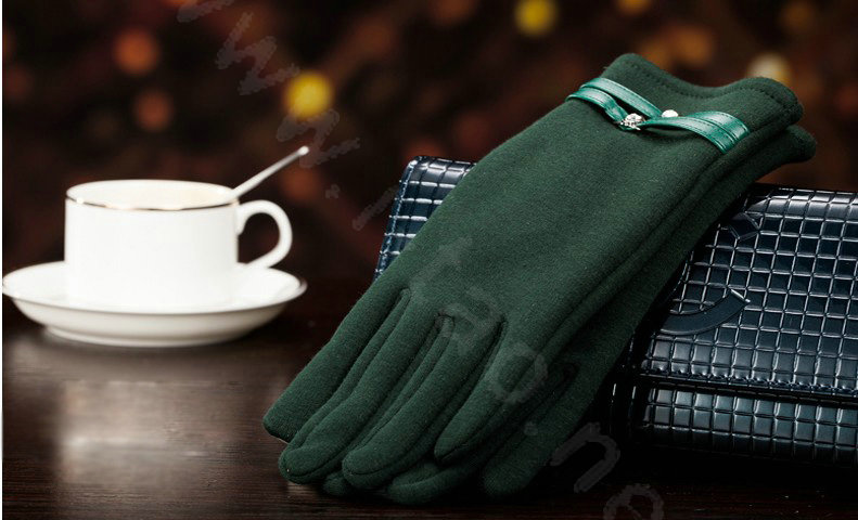 Allfond women touch screen gloves stretch cotton winter warm business casual crystal gloves - Green